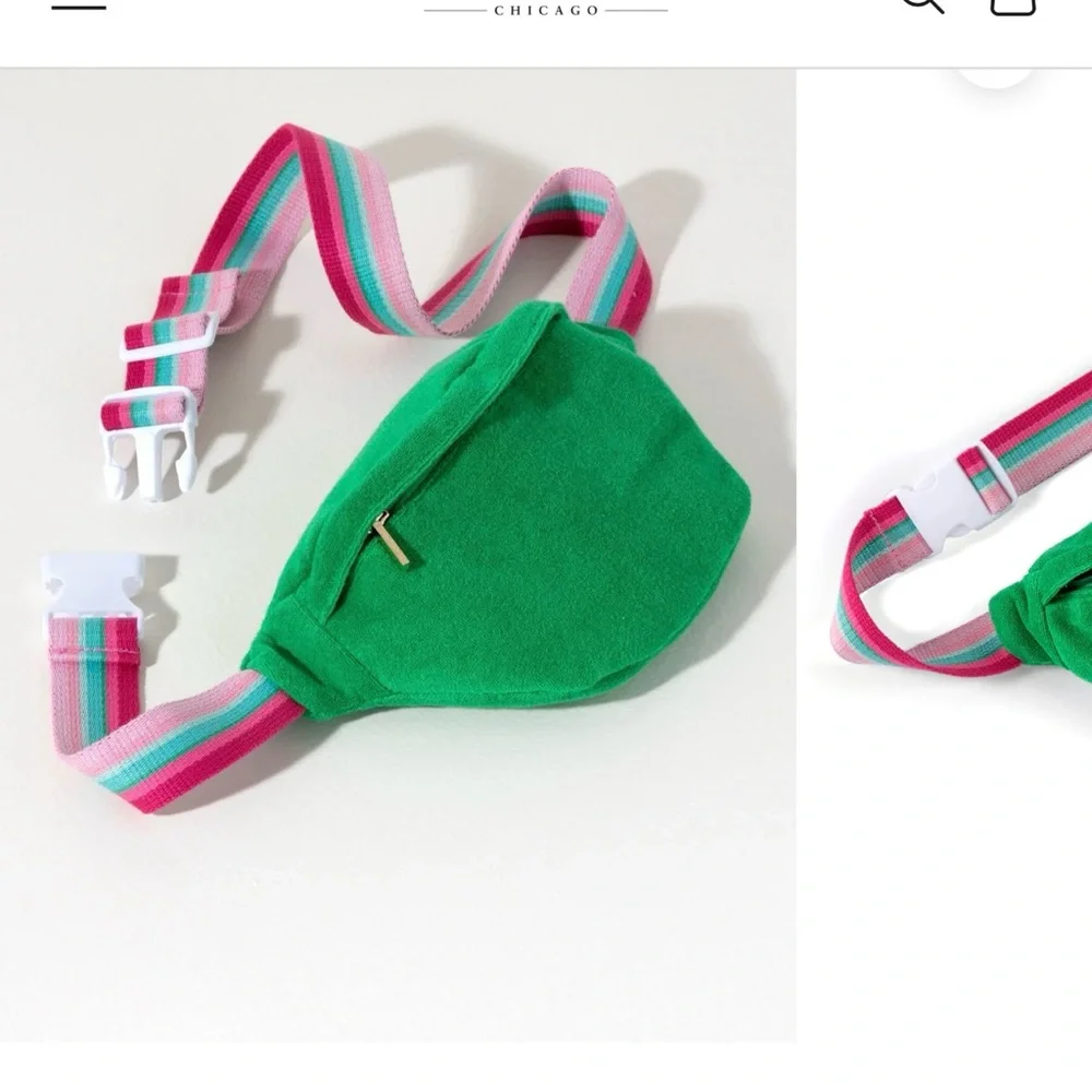 Pink and Green Stripe Shiraleah Belt Bag - Handbag Travel Bag Compact Belted Bag